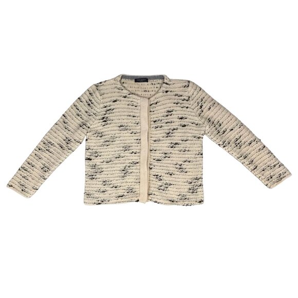 Piazza Sempione Women's Cream/Black Speckled Wool Blend Knit Cardigan in Size 10 - Picture 1 of 11